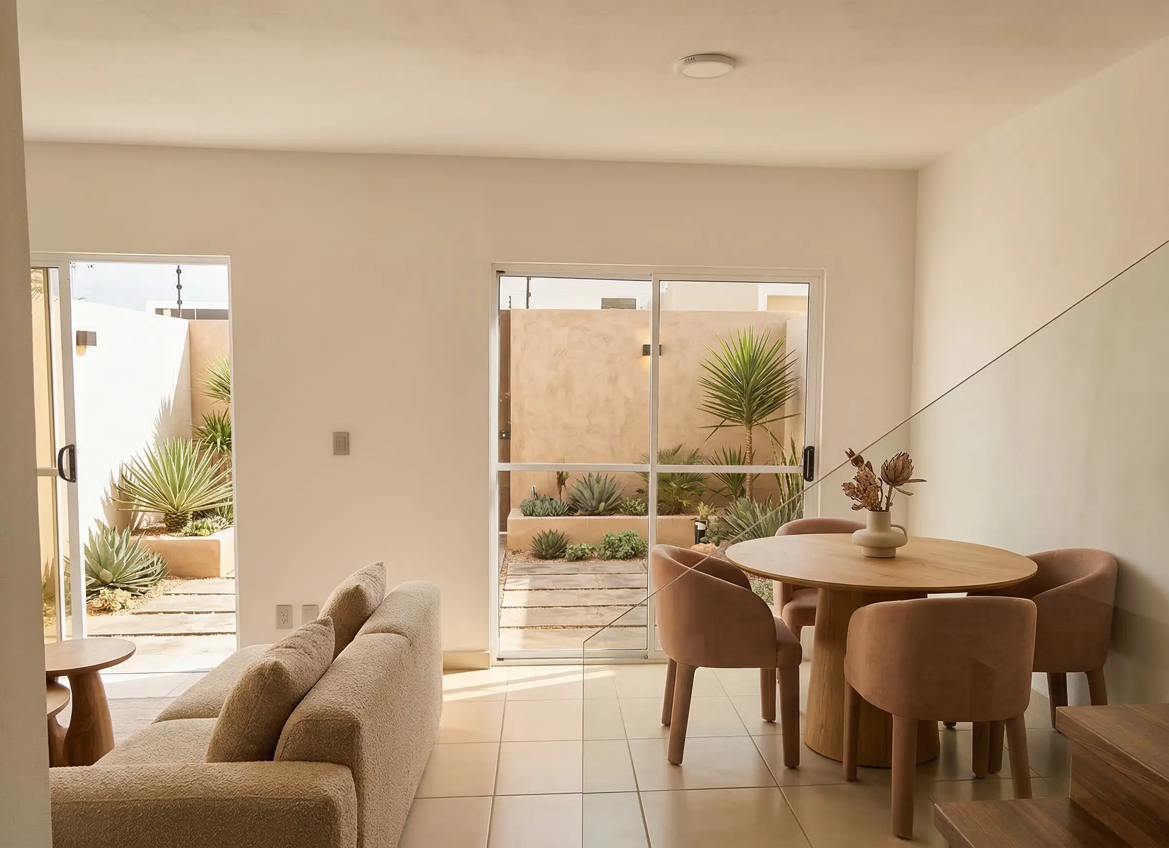 Sala y comedor de una casa, con salida al patio